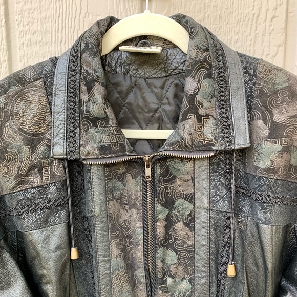 Vintage genuine leather jacket, unique pattern - Picture 3 of 8